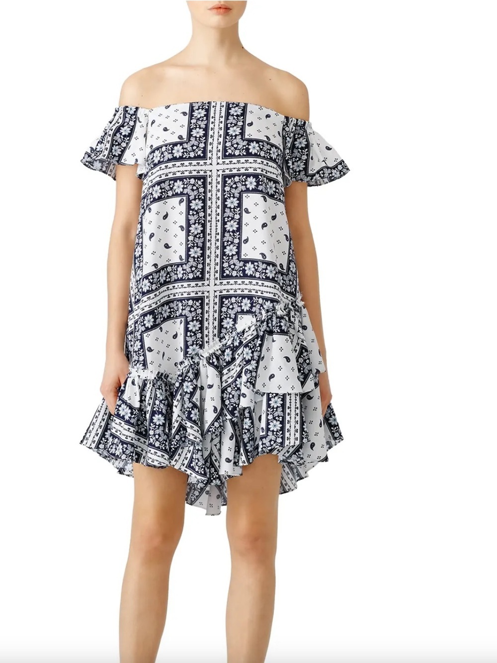 NEW CINQ A SEPT Minella Off the Shoulder DRESS $445 Size Petit NAVY